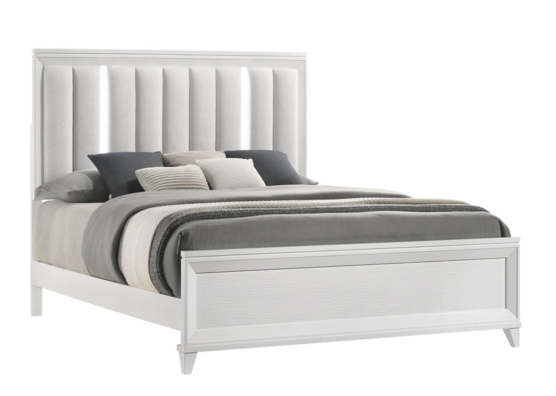 Cressida White King Upholstered LED Panel Bed - Gate FurnitureKing Bed