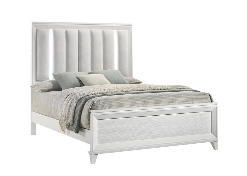 Cressida White Queen Upholstered LED Panel Bed - Gate FurnitureQueen Bed