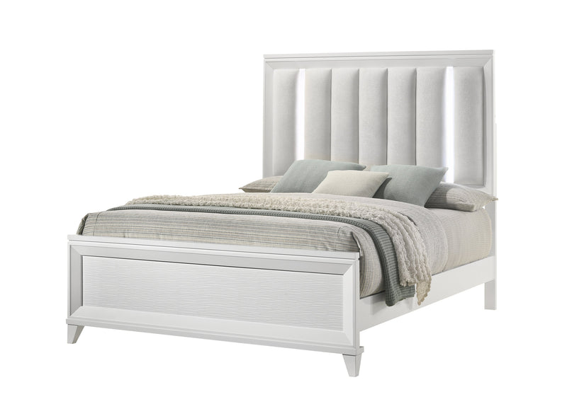 Cressida White Upholstered LED Panel Bedroom Set - Gate FurnitureBedroom Set