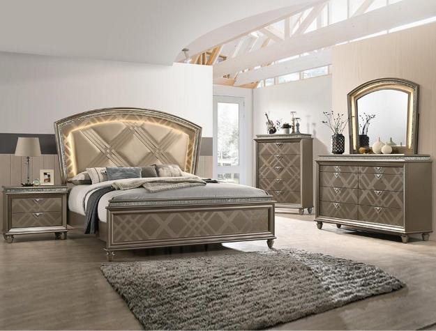 Cristal Gold LED King Panel Bed - Gate Furniture