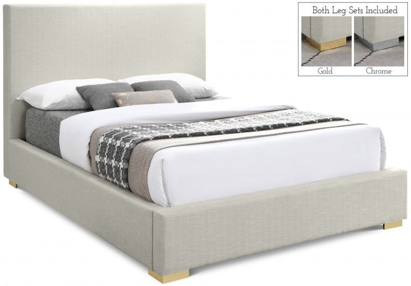Crosby Linen Textured King Bed Beige - Gate FurnitureKing Bed
