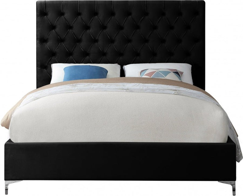 Cruz Velvet King Bed Black - Gate FurnitureKing Bed