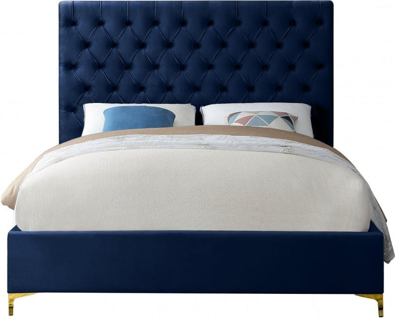 Cruz Velvet King Bed Blue - Gate FurnitureKing Bed
