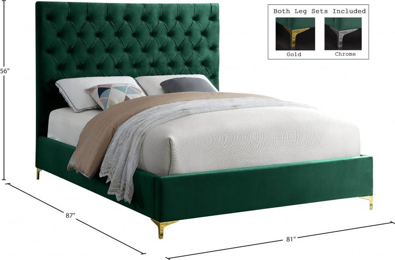 Cruz Velvet King Bed Green - Gate FurnitureKing Bed