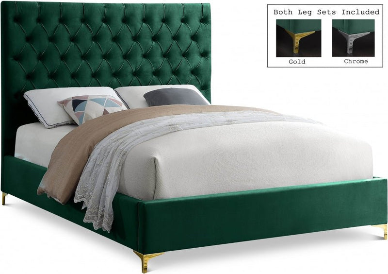 Cruz Velvet King Bed Green - Gate FurnitureKing Bed