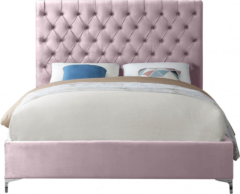 Cruz Velvet King Bed Pink - Gate FurnitureKing Bed