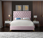 Cruz Velvet King Bed Pink - Gate FurnitureKing Bed