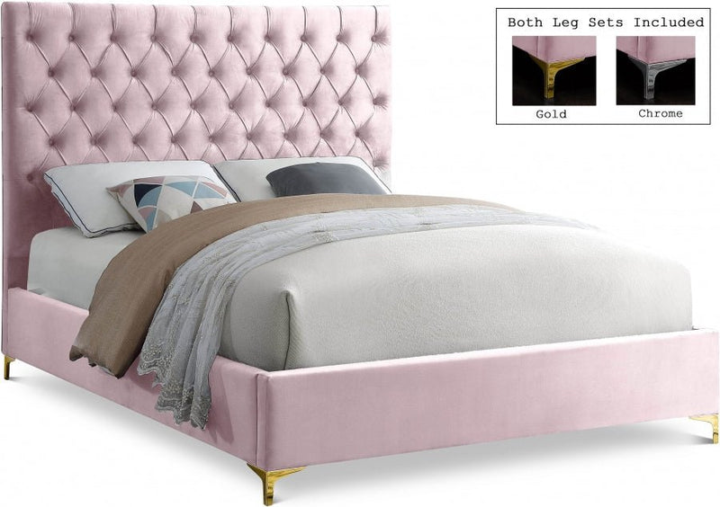 Cruz Velvet King Bed Pink - Gate FurnitureKing Bed