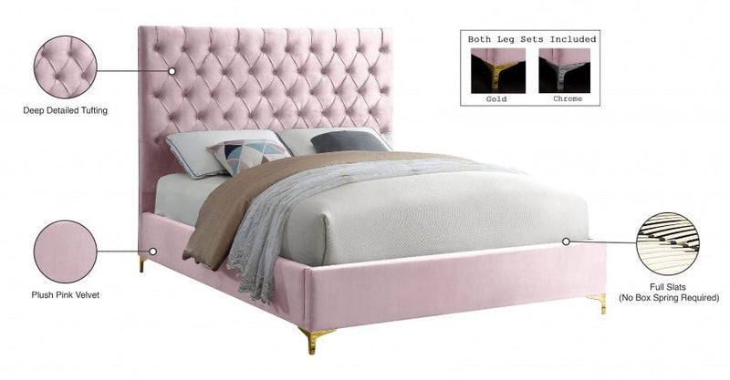 Cruz Velvet King Bed Pink - Gate FurnitureKing Bed