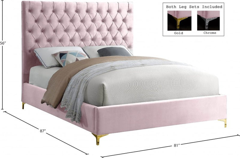 Cruz Velvet King Bed Pink - Gate FurnitureKing Bed