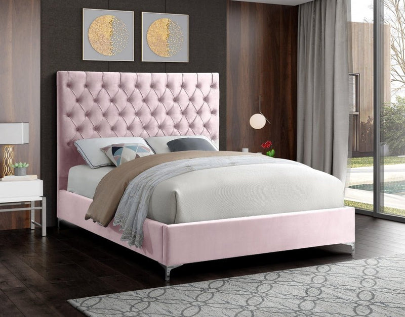 Cruz Velvet King Bed Pink - Gate FurnitureKing Bed