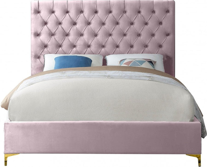 Cruz Velvet King Bed Pink - Gate FurnitureKing Bed