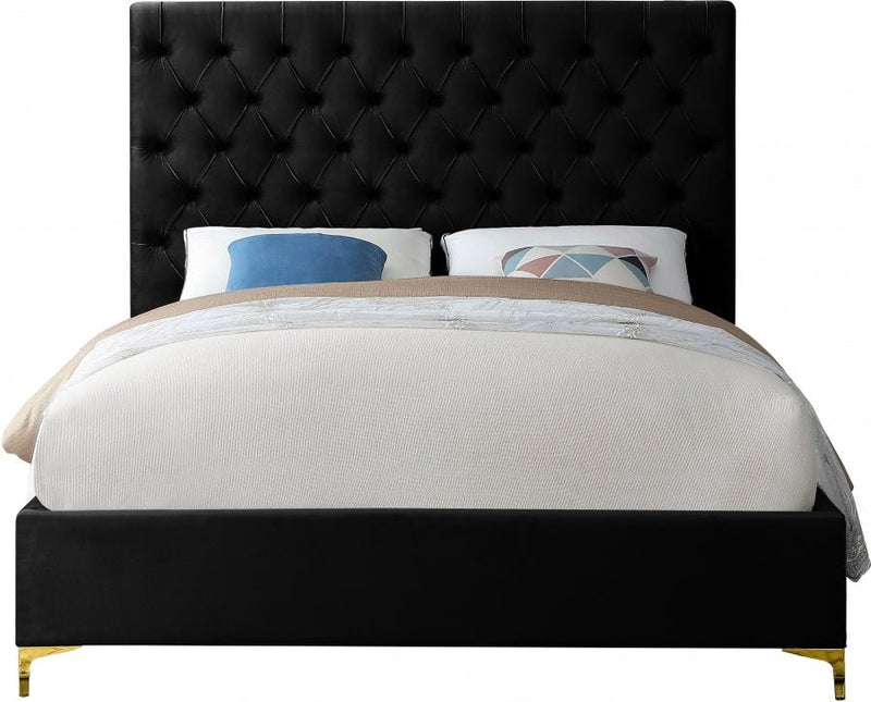 Cruz Velvet Queen Bed Black - Gate FurnitureQueen Bed