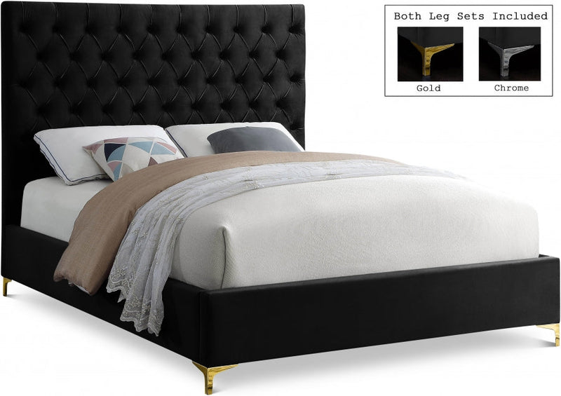 Cruz Velvet Queen Bed Black - Gate FurnitureQueen Bed