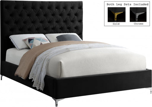 Cruz Velvet Queen Bed Black - Gate FurnitureQueen Bed