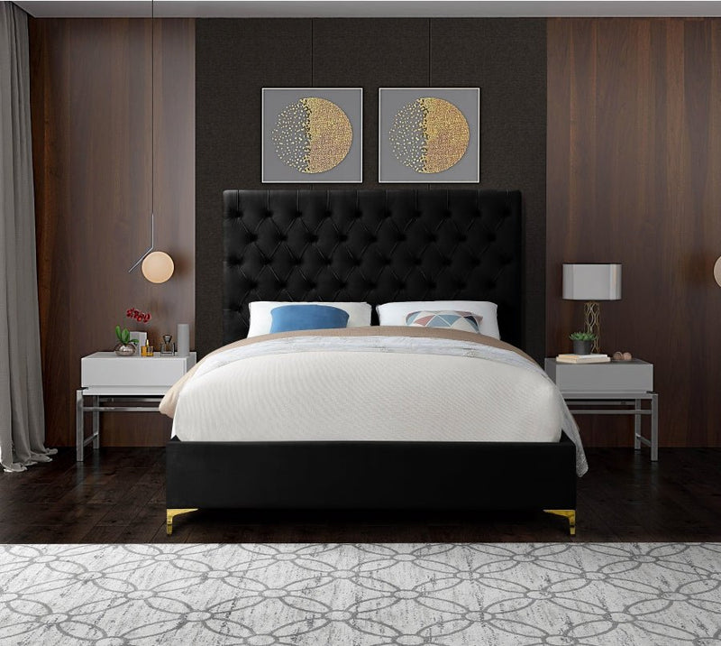 Cruz Velvet Queen Bed Black - Gate FurnitureQueen Bed