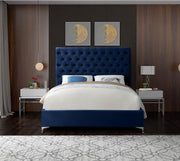 Cruz Velvet Queen Bed Blue - Gate FurnitureQueen Bed