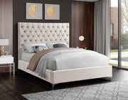 Cruz Velvet Queen Bed Cream - Gate FurnitureQueen Bed
