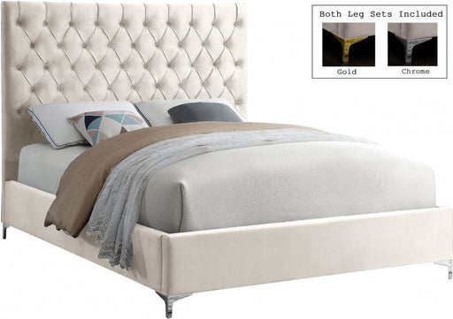 Cruz Velvet Queen Bed Cream - Gate FurnitureQueen Bed