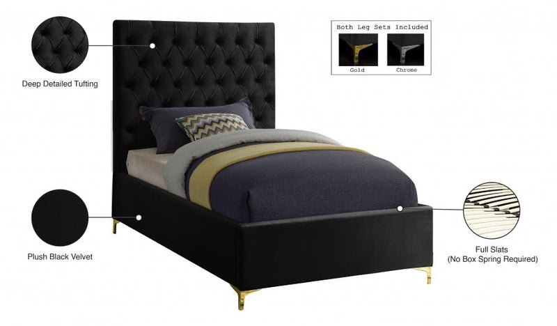 Cruz Velvet Twin Bed Black - Gate FurnitureTwin Bed