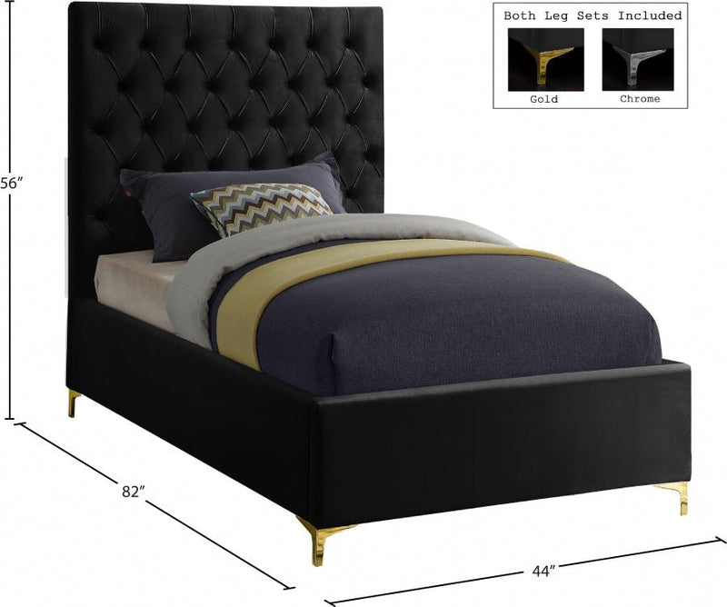 Cruz Velvet Twin Bed Black - Gate FurnitureTwin Bed