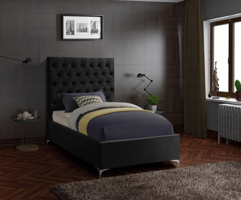 Cruz Velvet Twin Bed Black - Gate FurnitureTwin Bed