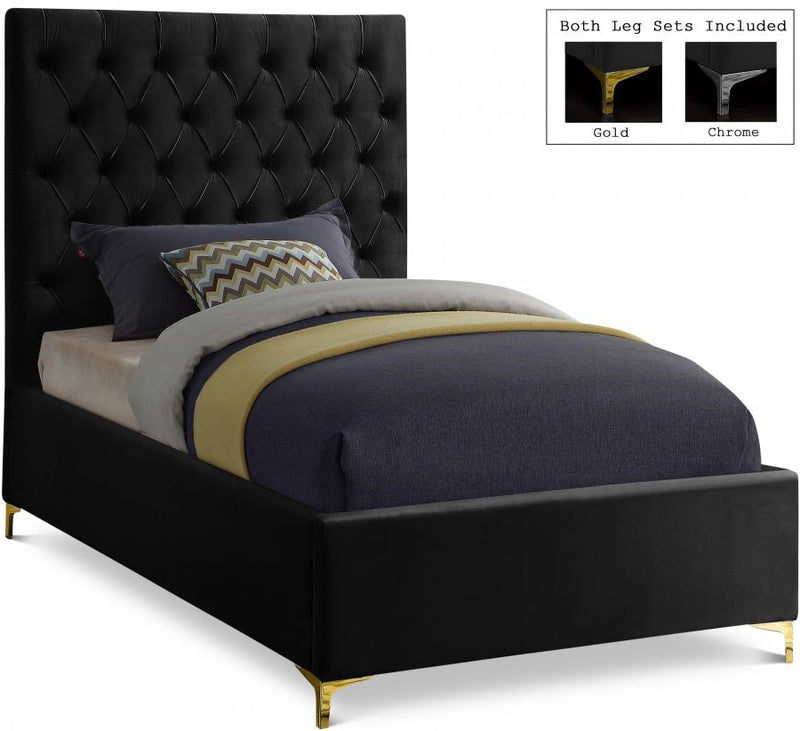 Cruz Velvet Twin Bed Black - Gate FurnitureTwin Bed