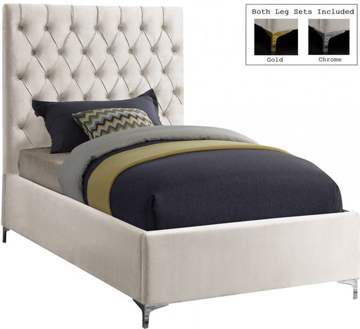 Cruz Velvet Twin Bed Cream - Gate FurnitureTwin Bed