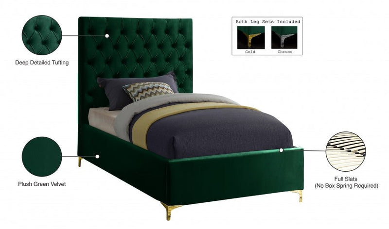 Cruz Velvet Twin Bed Green - Gate FurnitureTwin Bed