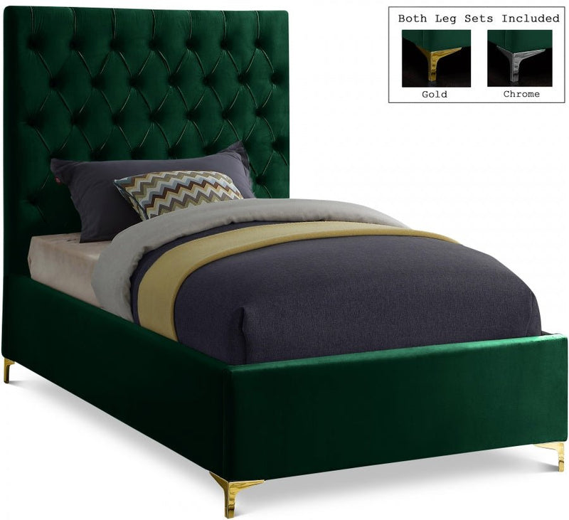 Cruz Velvet Twin Bed Green - Gate FurnitureTwin Bed