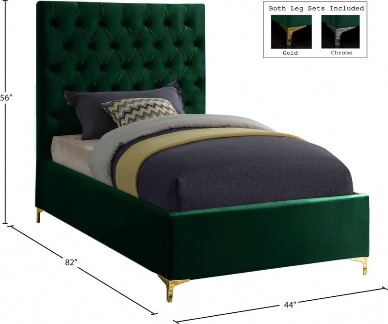 Cruz Velvet Twin Bed Green - Gate FurnitureTwin Bed