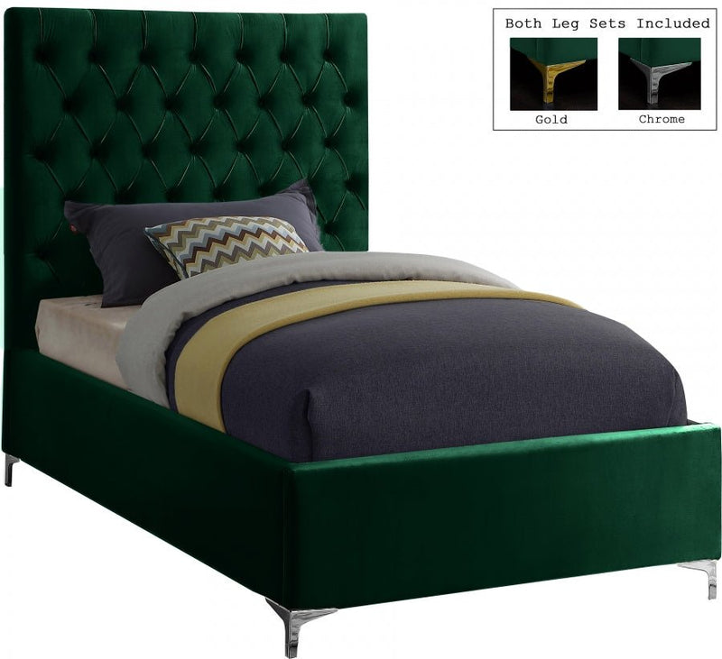 Cruz Velvet Twin Bed Green - Gate FurnitureTwin Bed