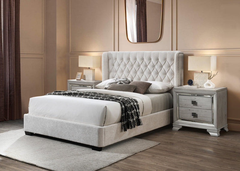 Daphne Ivory Boucle Queen Upholstered Panel Bed - Gate FurnitureQueen Bed