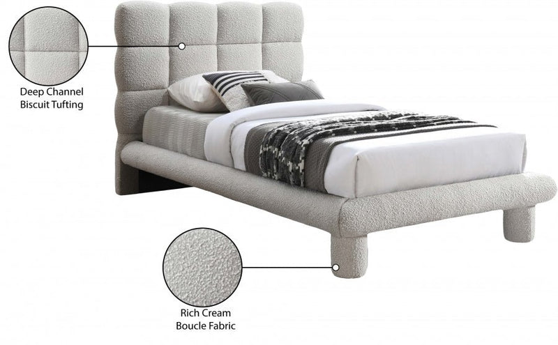 Deco Boucle Fabric Twin Bed (3 Boxes) Cream - Gate FurnitureTwin Bed