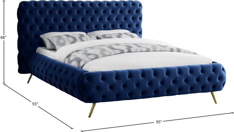 Delano Velvet King Bed Blue - Gate FurnitureKing Bed