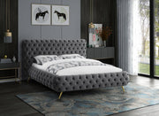 Delano Velvet King Bed Grey - Gate FurnitureKing Bed