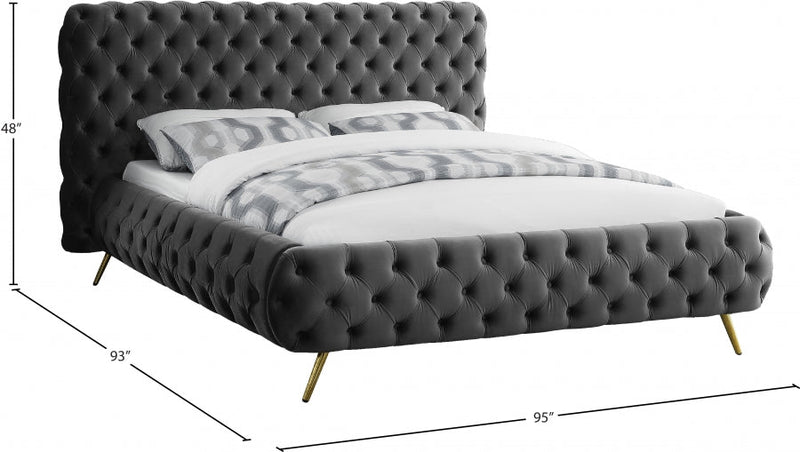 Delano Velvet King Bed Grey - Gate FurnitureKing Bed