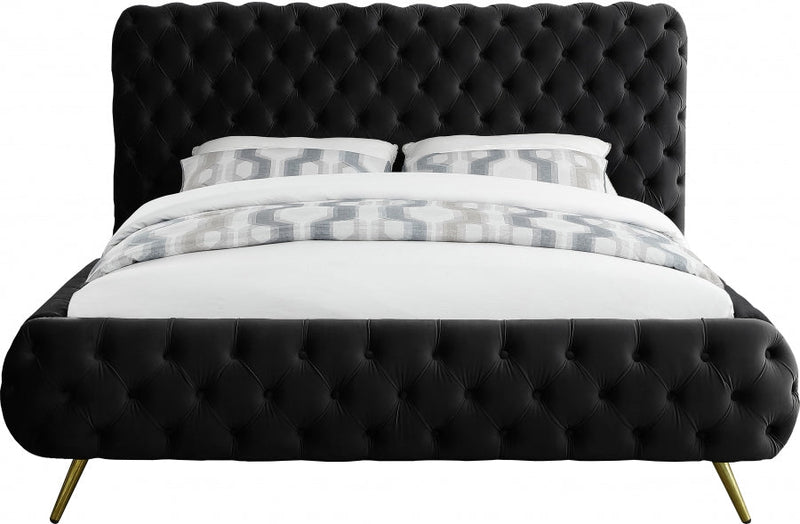 Delano Velvet Queen Bed Black - Gate FurnitureQueen Bed