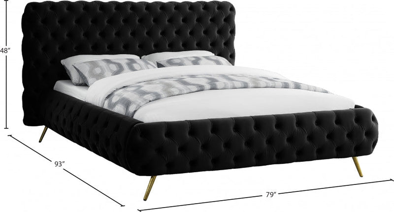 Delano Velvet Queen Bed Black - Gate FurnitureQueen Bed