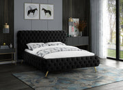 Delano Velvet Queen Bed Black - Gate FurnitureQueen Bed