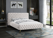 Delano Velvet Queen Bed Cream - Gate FurnitureQueen Bed