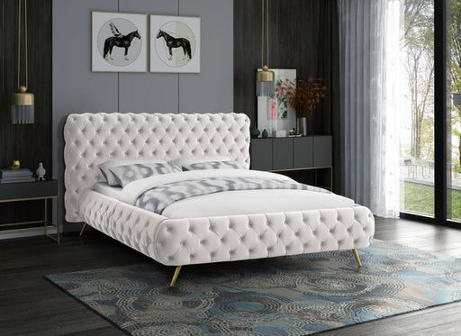 Delano Velvet Queen Bed Cream - Gate FurnitureQueen Bed
