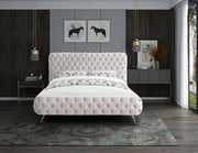 Delano Velvet Queen Bed Cream - Gate FurnitureQueen Bed