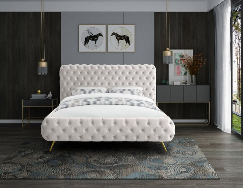 Delano Velvet Queen Bed Cream - Gate FurnitureQueen Bed