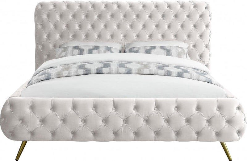 Delano Velvet Queen Bed Cream - Gate FurnitureQueen Bed