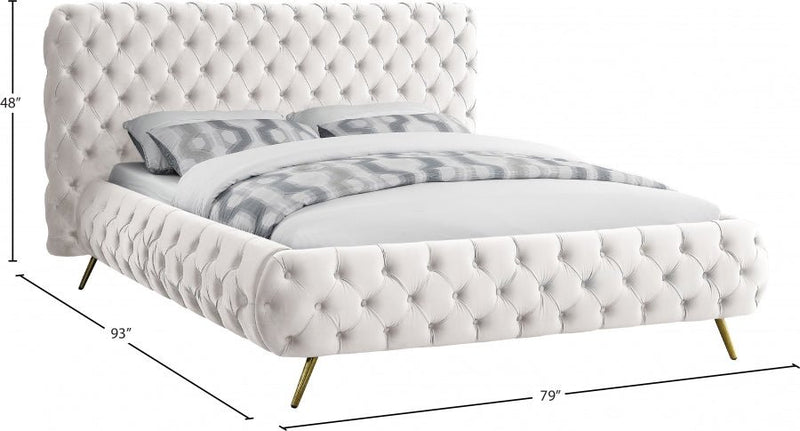 Delano Velvet Queen Bed Cream - Gate FurnitureQueen Bed