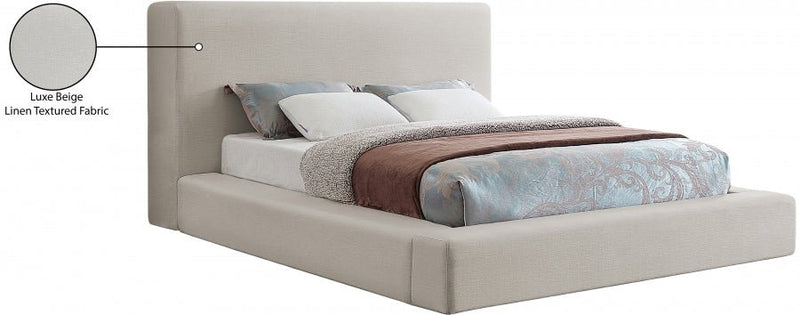 Devin Linen Textured Fabric King Bed Beige - Gate FurnitureKing Bed