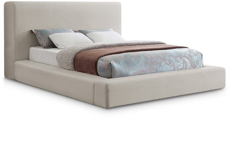 Devin Linen Textured Fabric King Bed Beige - Gate FurnitureKing Bed