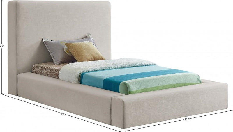 Devin Linen Textured Fabric Twin Bed Beige - Gate FurnitureTwin Bed
