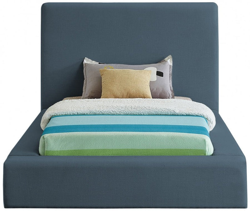Devin Linen Textured Fabric Twin Bed Blue - Gate FurnitureTwin Bed